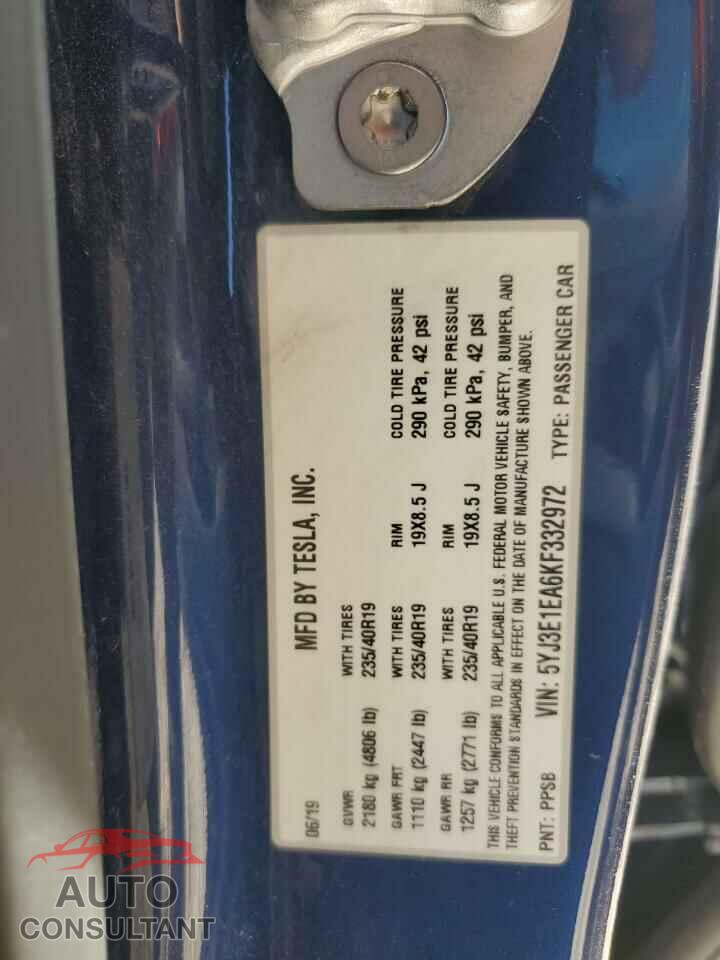 TESLA MODEL 3 2019 - 5YJ3E1EA6KF332972