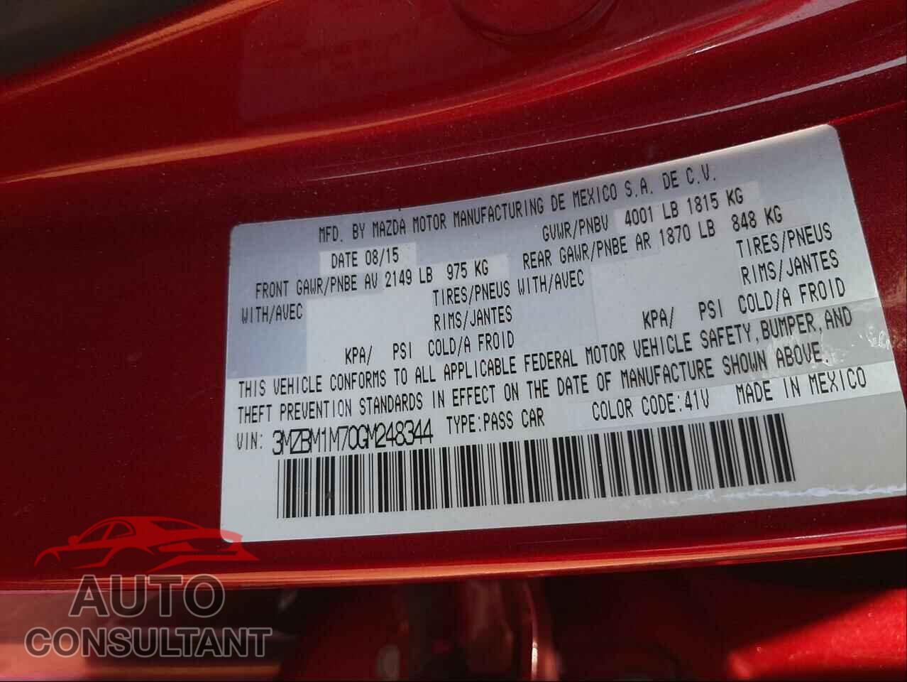 MAZDA 3 2016 - 3MZBM1M70GM248344
