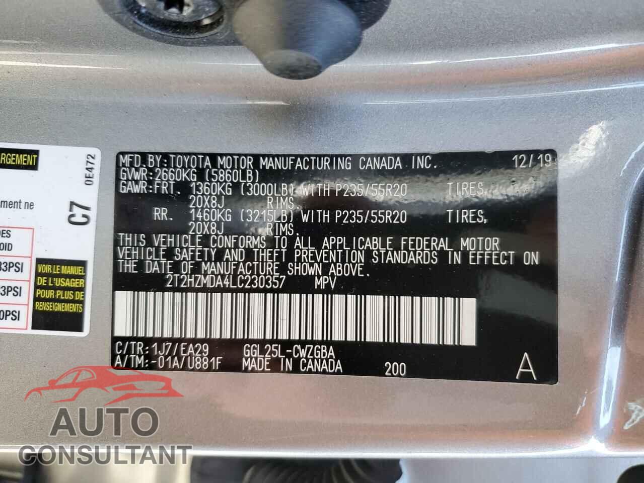 LEXUS RX350 2020 - 2T2HZMDA4LC230357