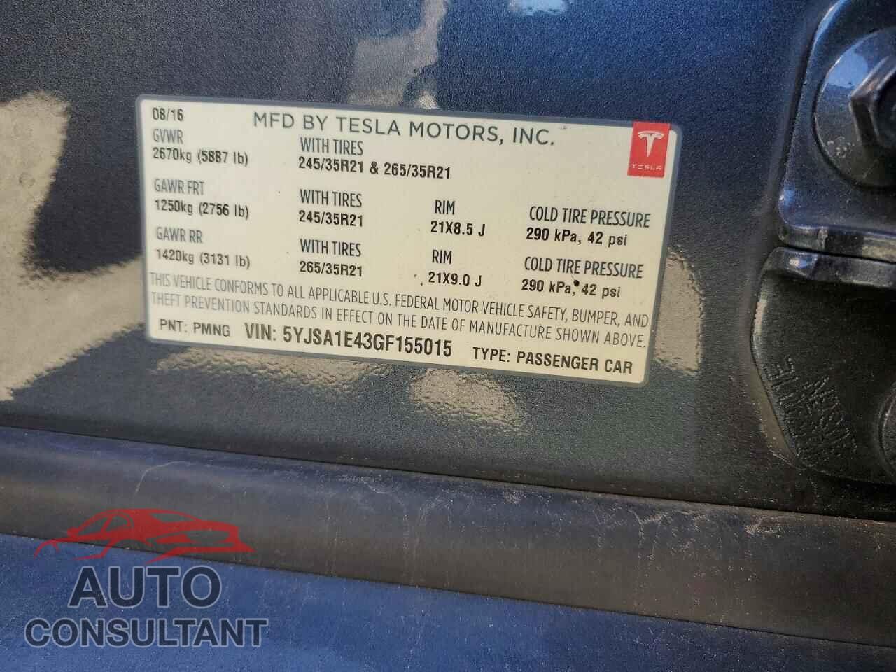 TESLA MODEL S 2016 - 5YJSA1E43GF155015
