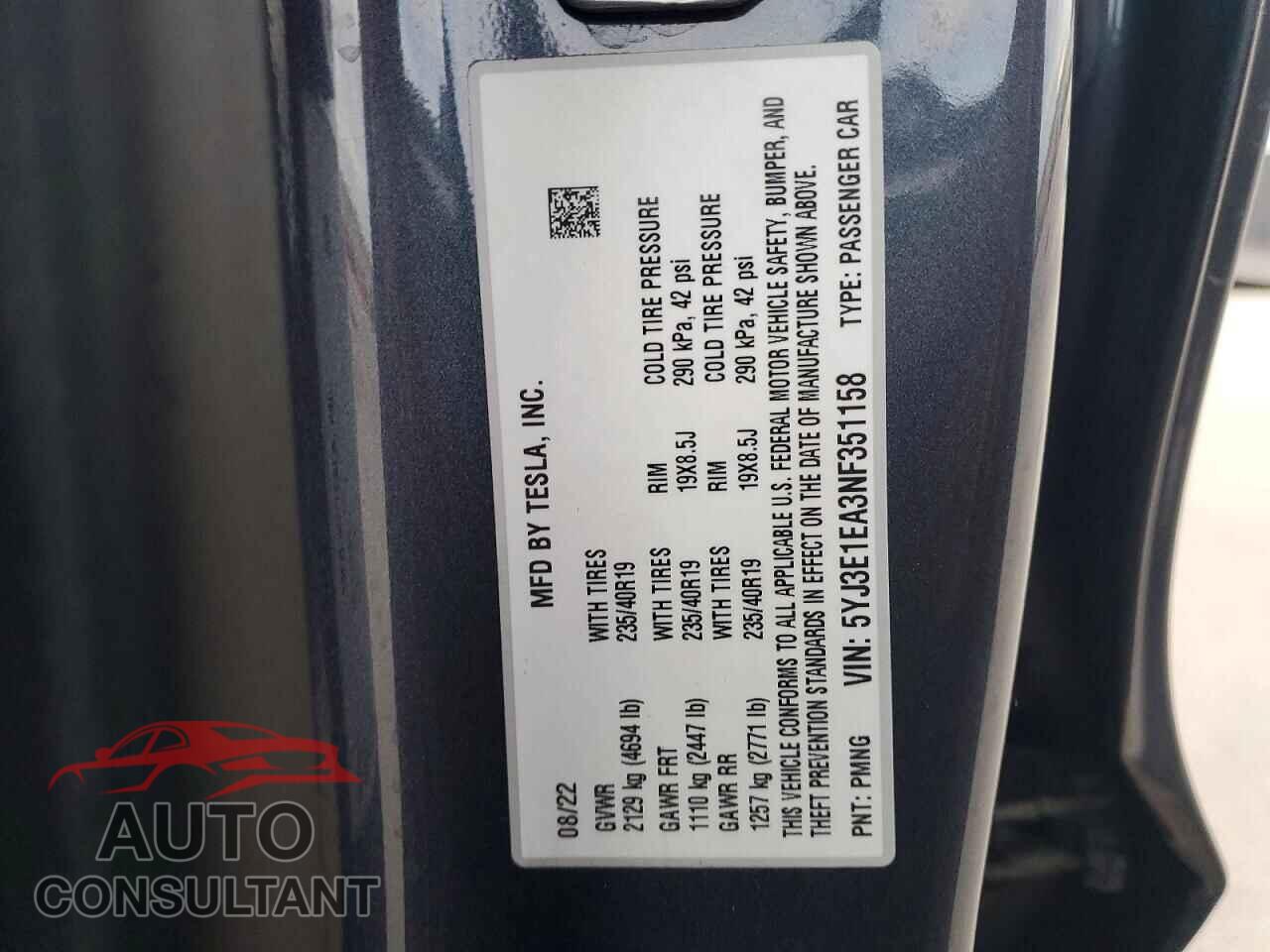 TESLA MODEL 3 2022 - 5YJ3E1EA3NF351158