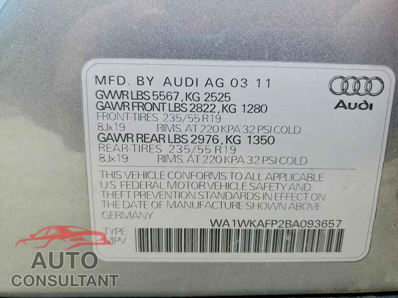 AUDI Q5 2011 - WA1WKAFP2BA093657