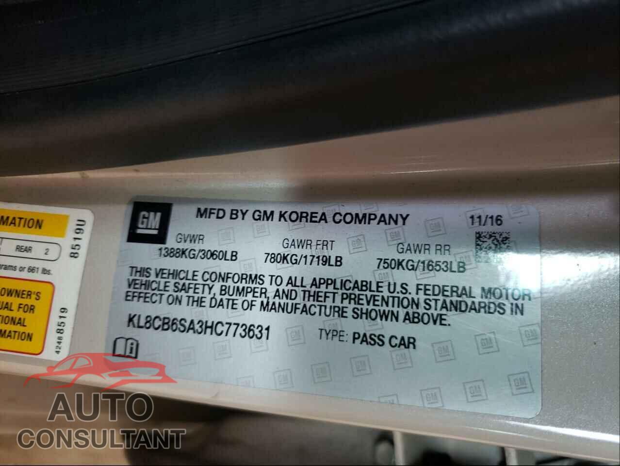 CHEVROLET SPARK 2017 - KL8CB6SA3HC773631