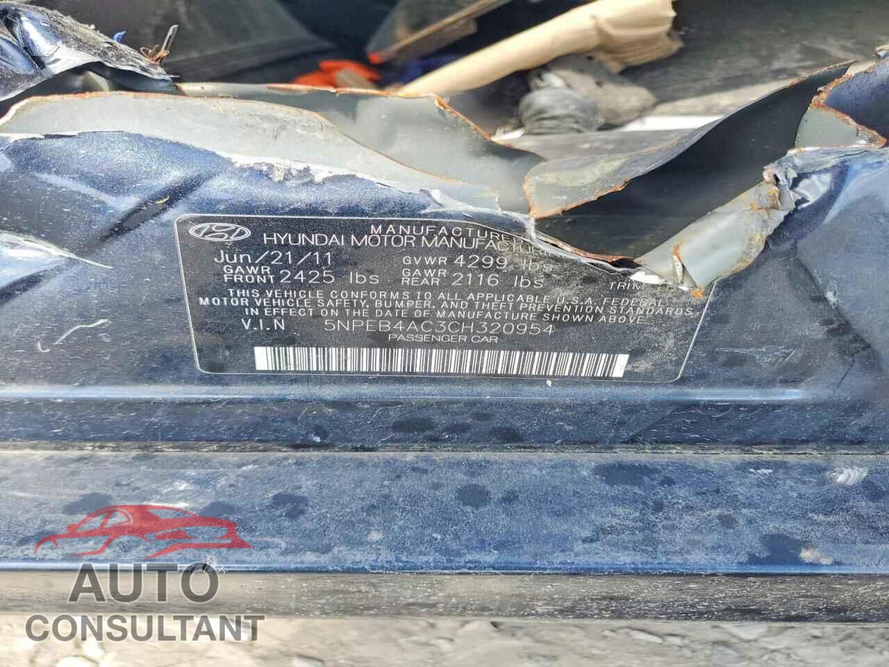 HYUNDAI SONATA 2012 - 5NPEB4AC3CH320954