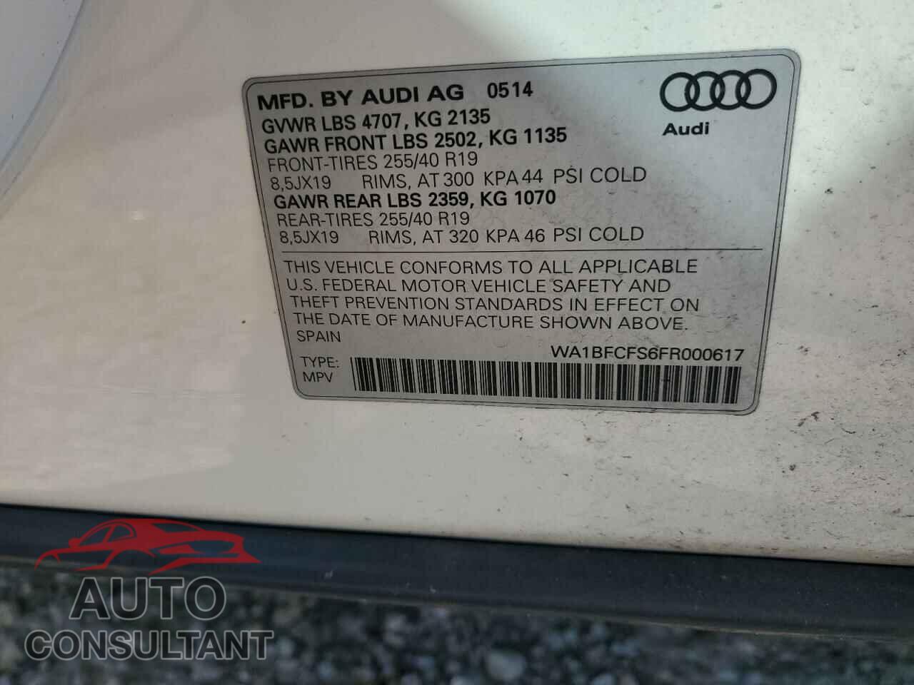 AUDI Q3 2015 - WA1BFCFS6FR000617