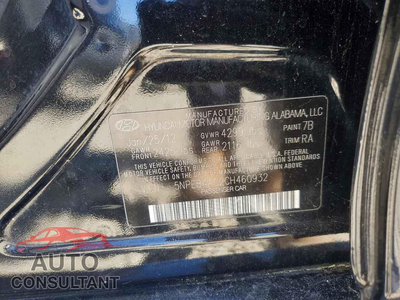 HYUNDAI SONATA 2012 - 5NPEB4AC2CH460932