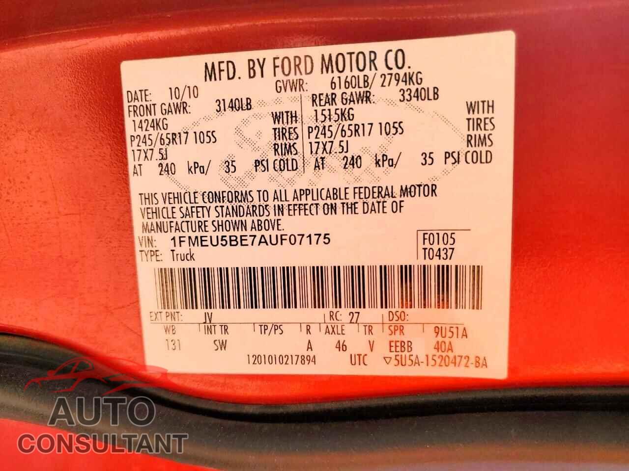 FORD EXPLORER 2010 - 1FMEU5BE7AUF07175