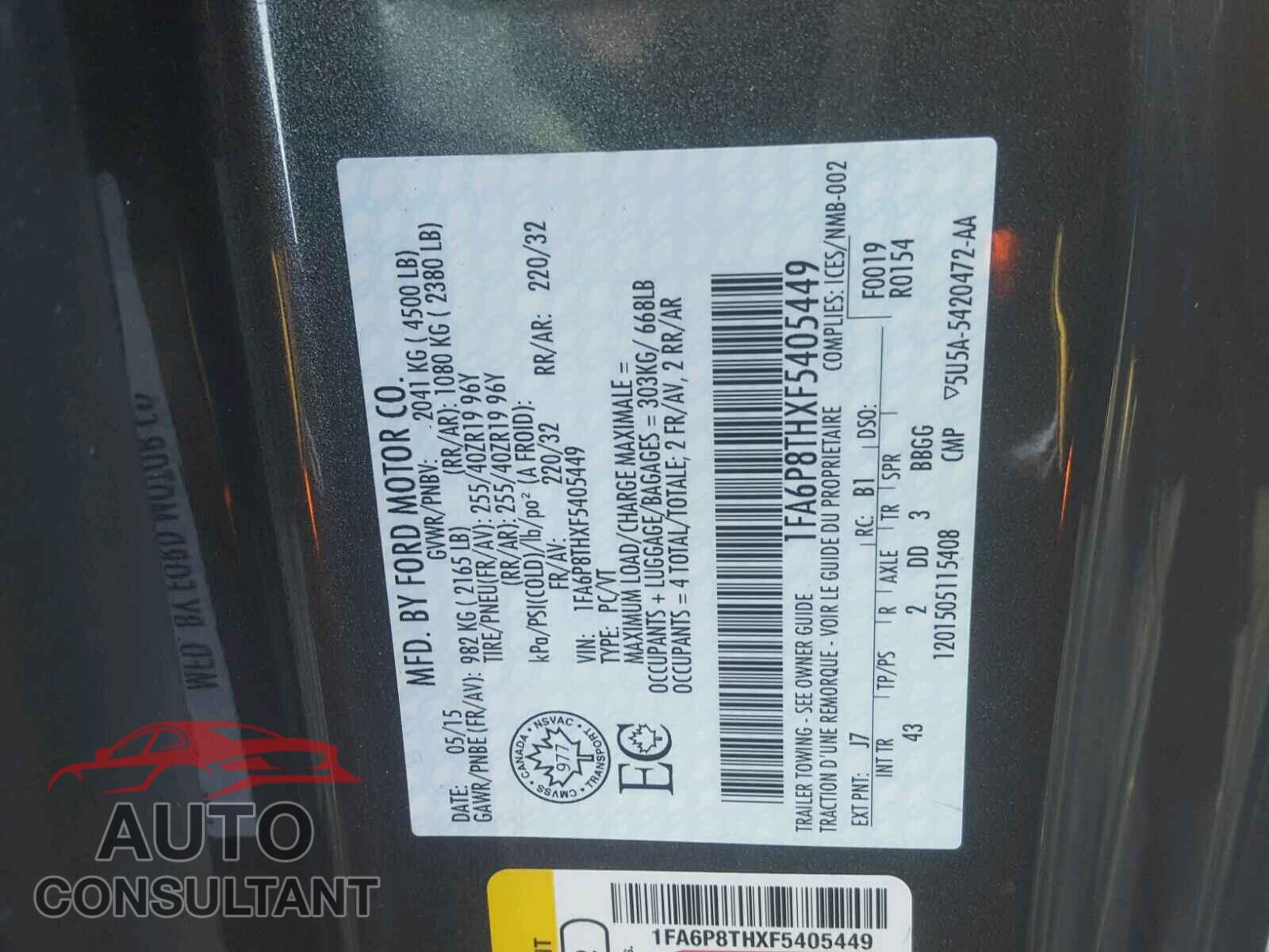 FORD MUSTANG 2015 - 1FA6P8THXF5405449