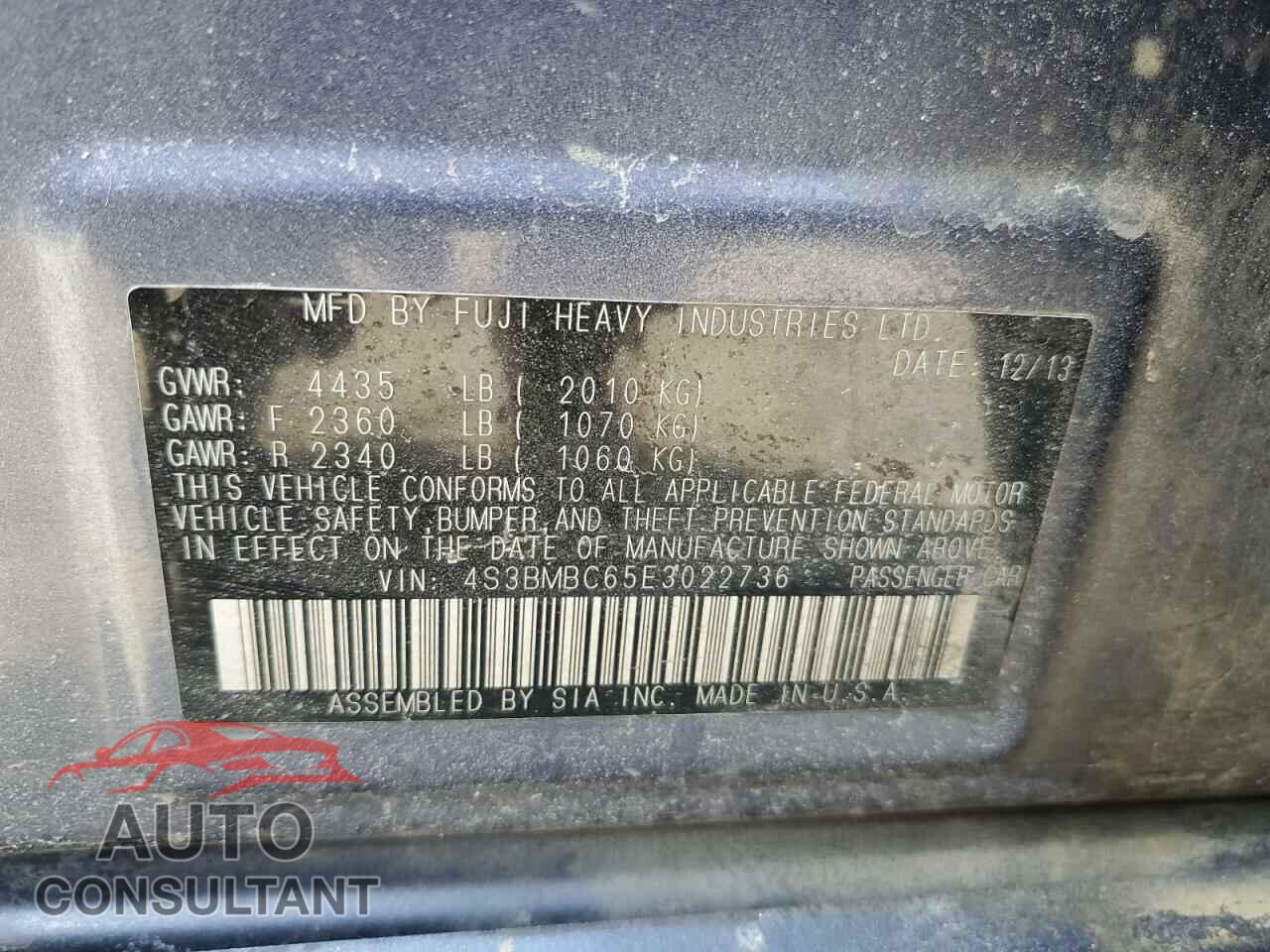 SUBARU LEGACY 2014 - 4S3BMBC65E3022736