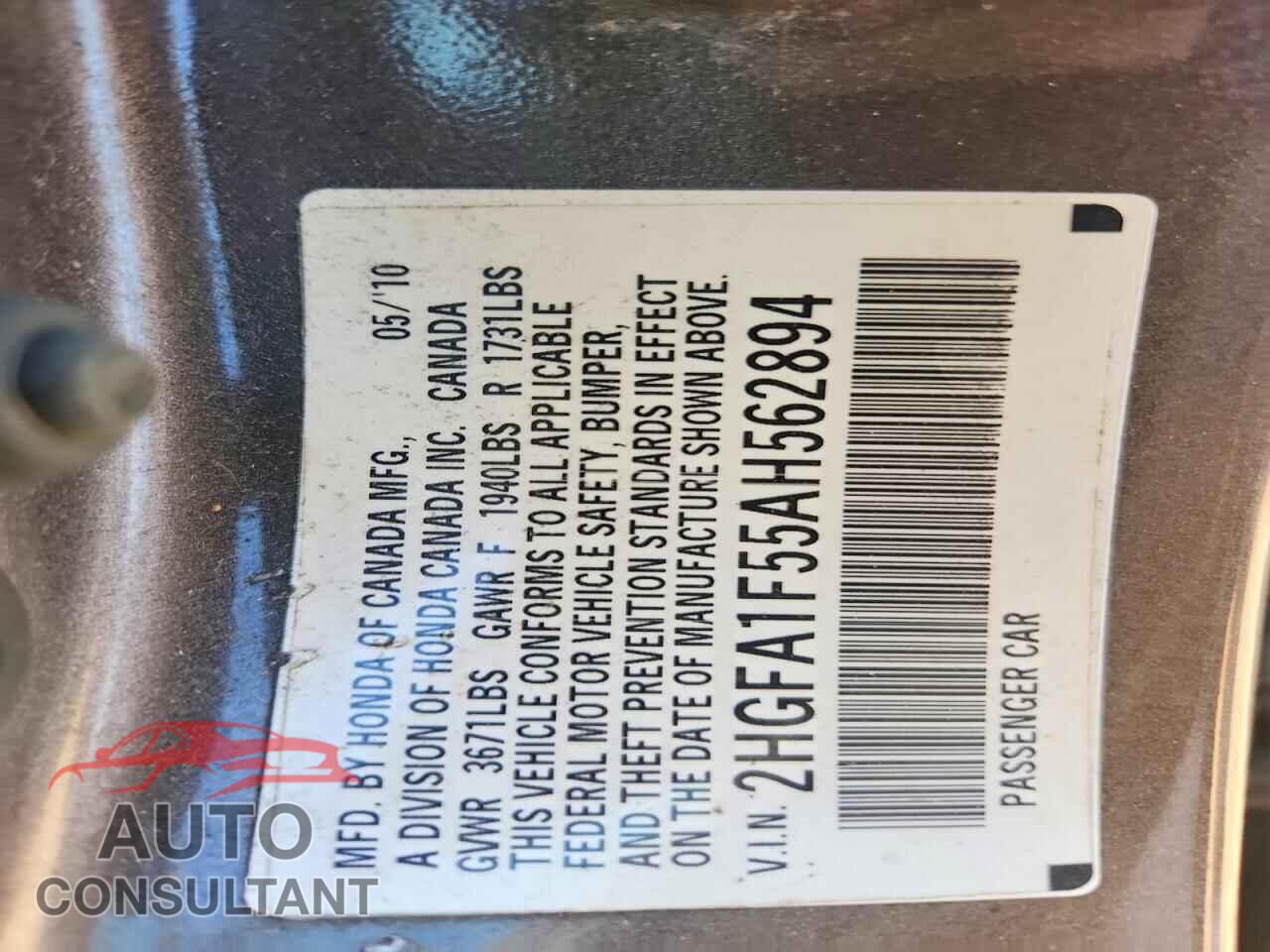 HONDA CIVIC 2010 - 2HGFA1F55AH562894