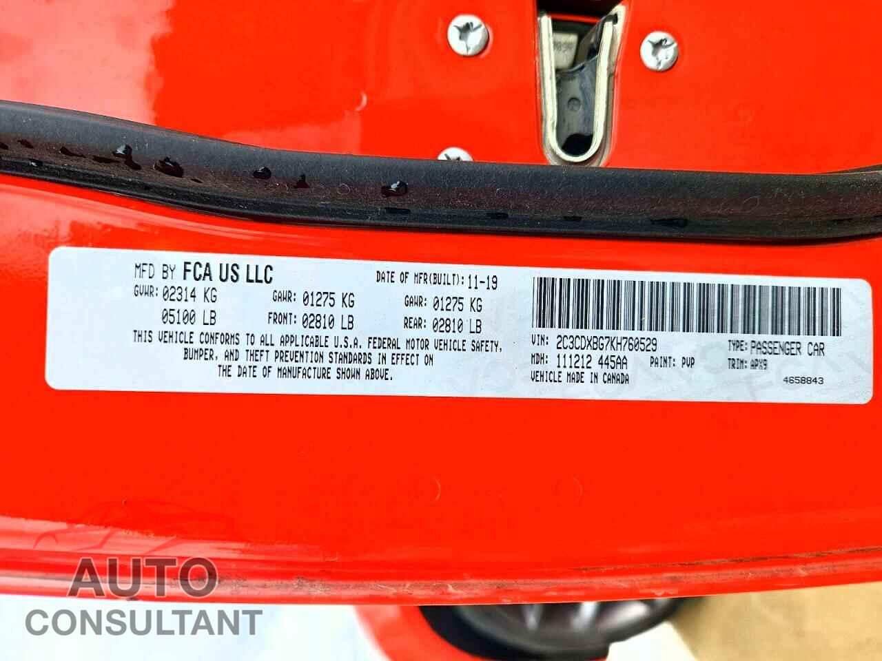 DODGE CHARGER 2019 - 2C3CDXBG7KH760529