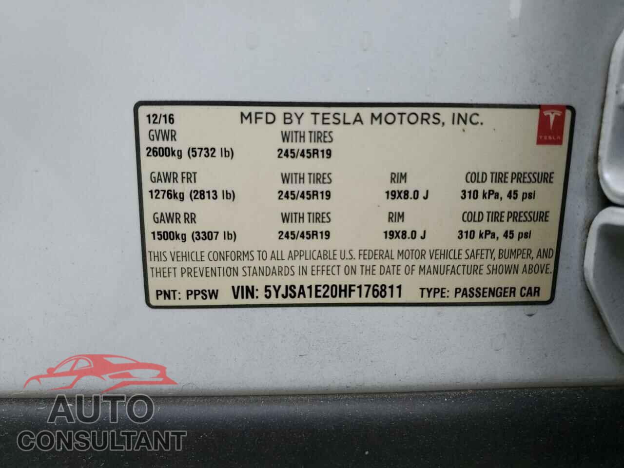 TESLA MODEL S 2017 - 5YJSA1E20HF176811