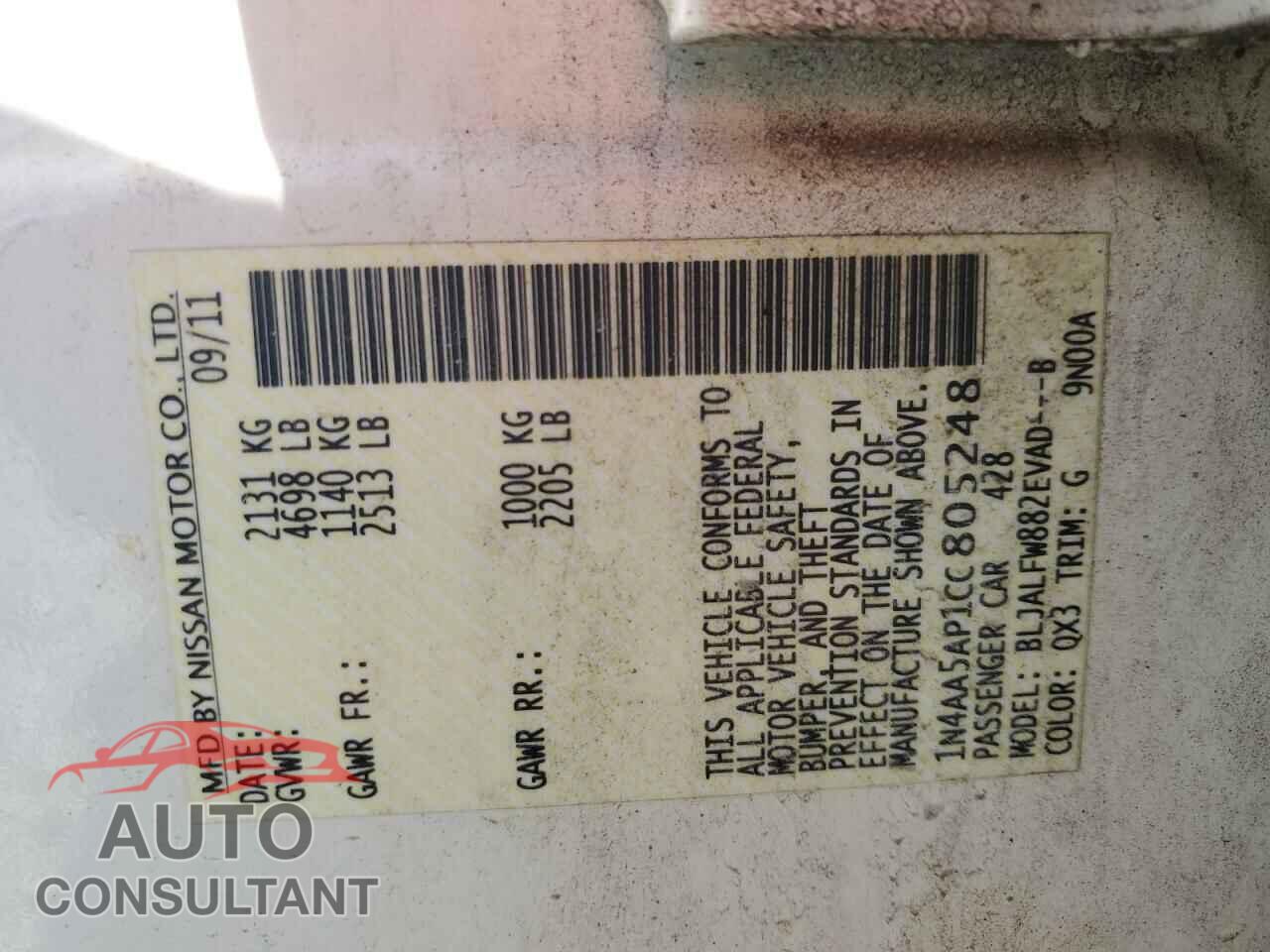 NISSAN MAXIMA 2012 - 1N4AA5AP1CC805248