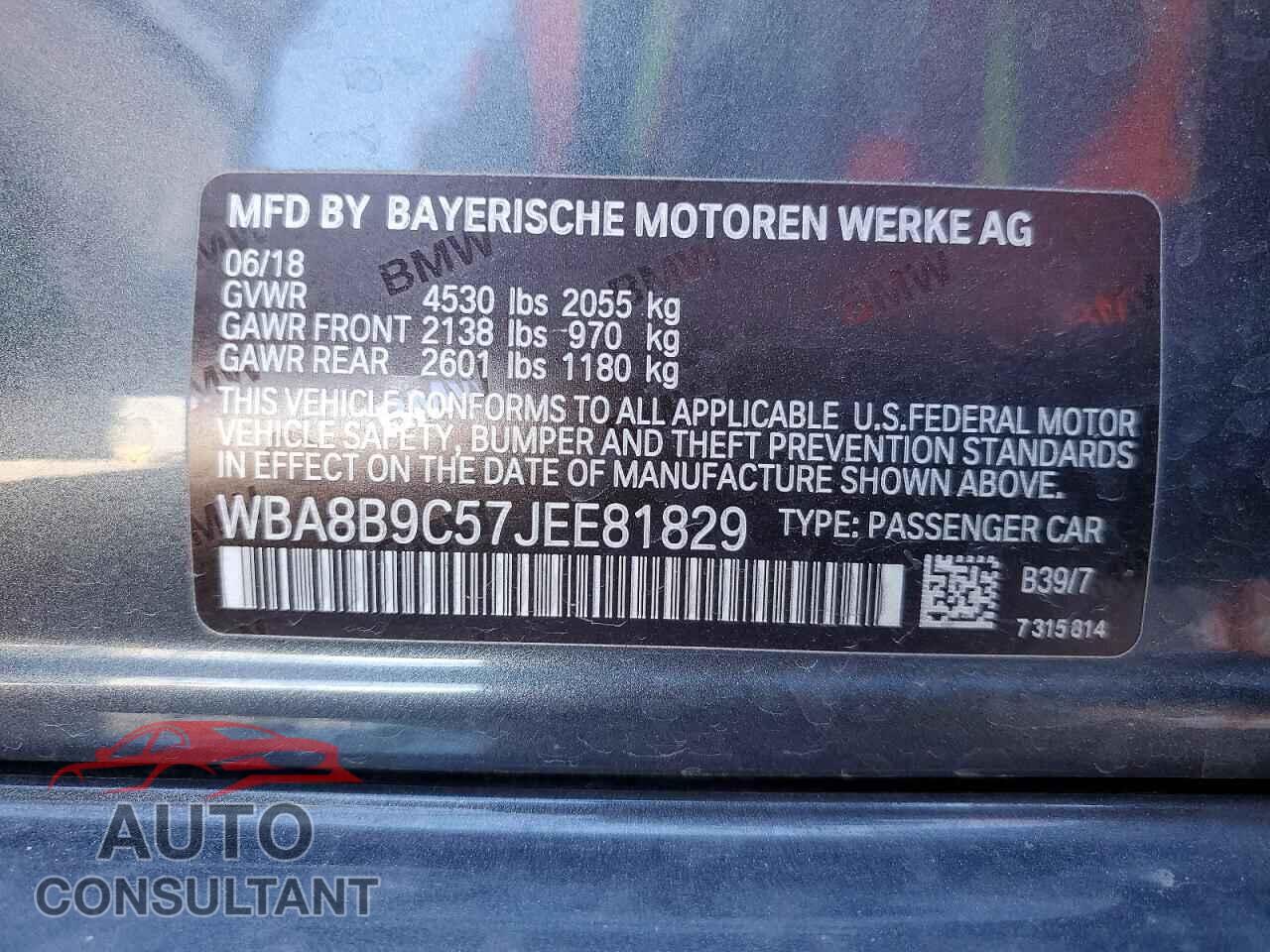 BMW 3 SERIES 2018 - WBA8B9C57JEE81829