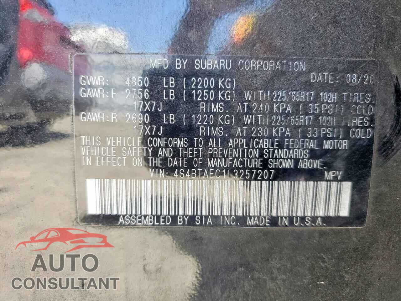 SUBARU OUTBACK 2020 - 4S4BTAEC1L3257207