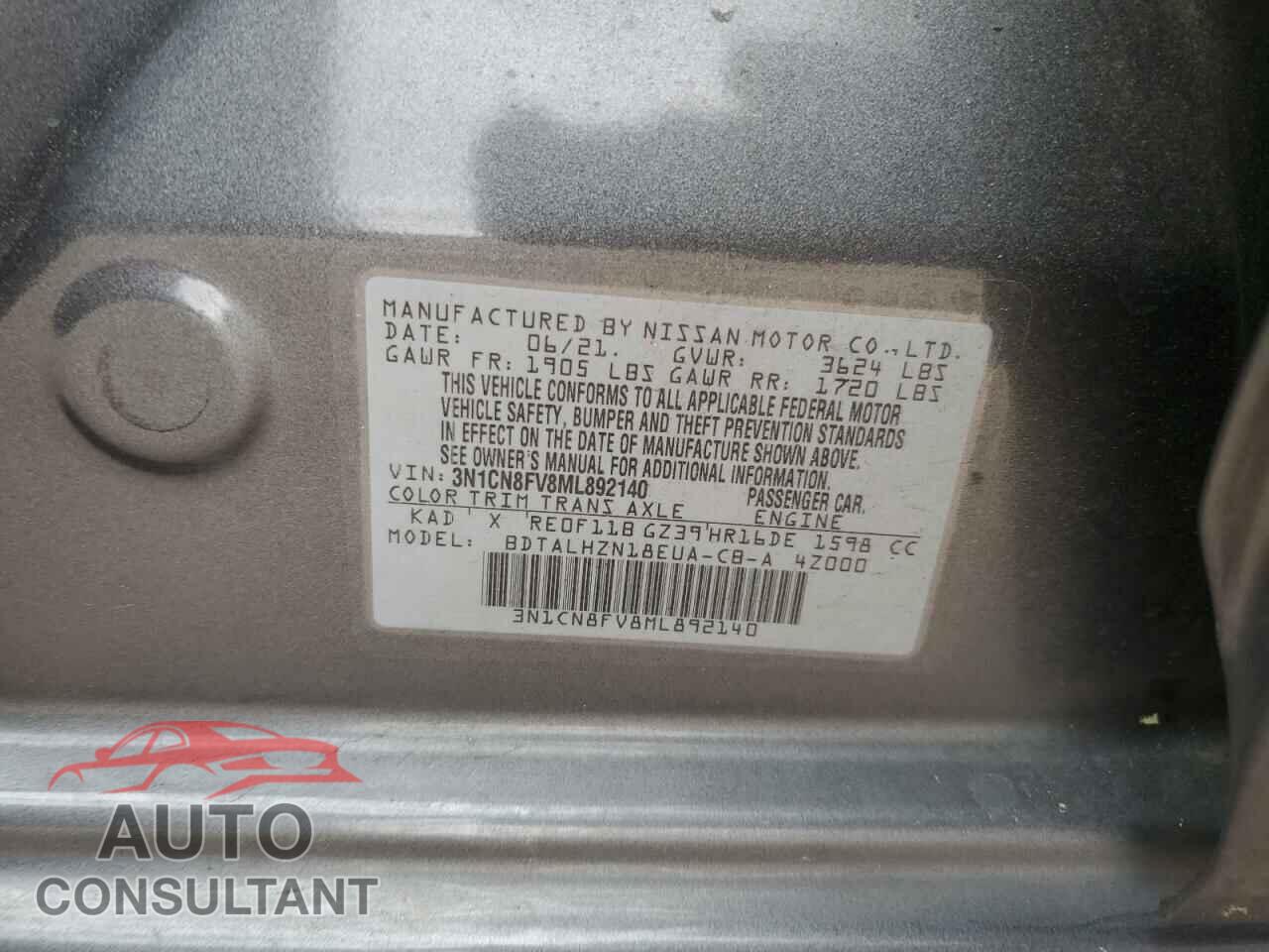 NISSAN VERSA 2021 - 3N1CN8FV8ML892140