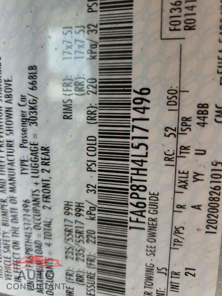 FORD MUSTANG 2020 - 1FA6P8TH4L5171496