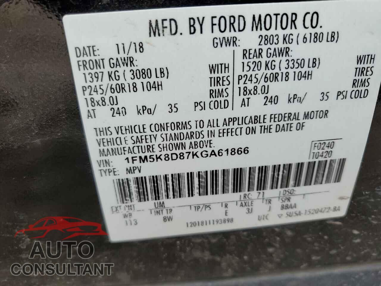 FORD EXPLORER 2019 - 1FM5K8D87KGA61866