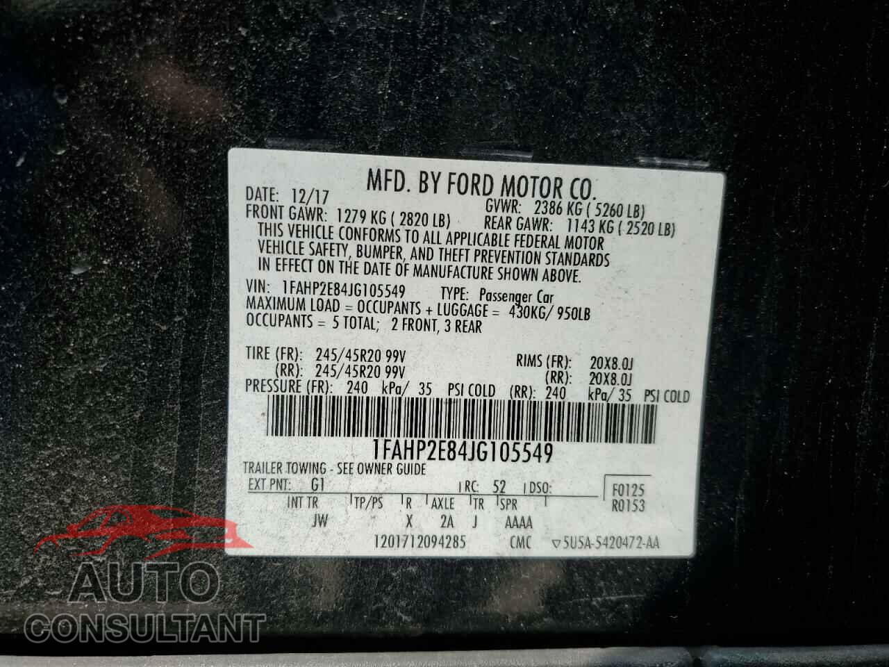 FORD TAURUS 2018 - 1FAHP2E84JG105549
