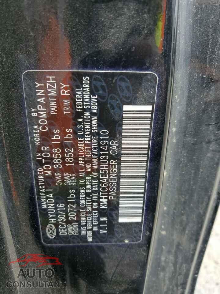 HYUNDAI VELOSTER 2017 - KMHTC6AE5HU314910