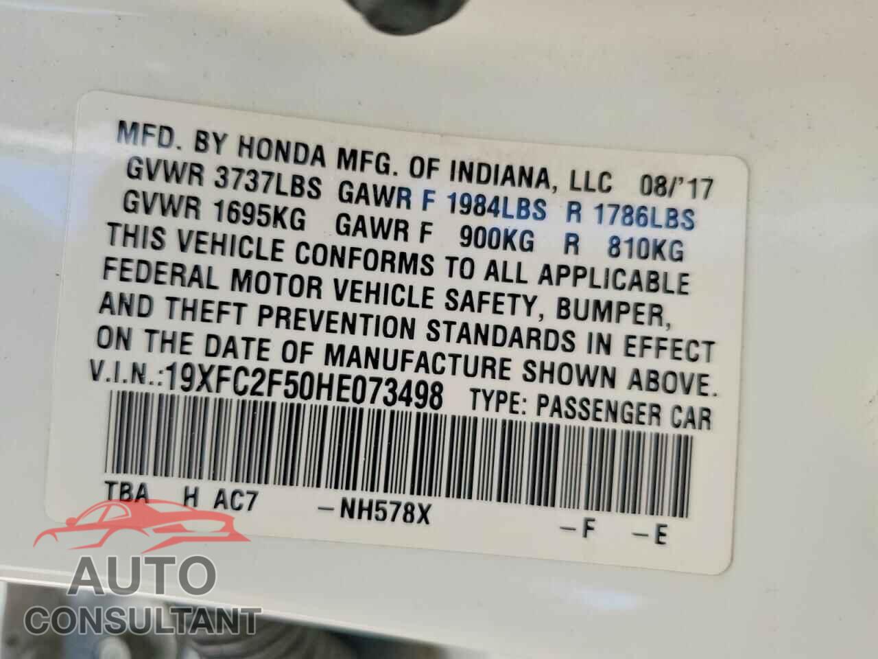 HONDA CIVIC 2017 - 19XFC2F50HE073498