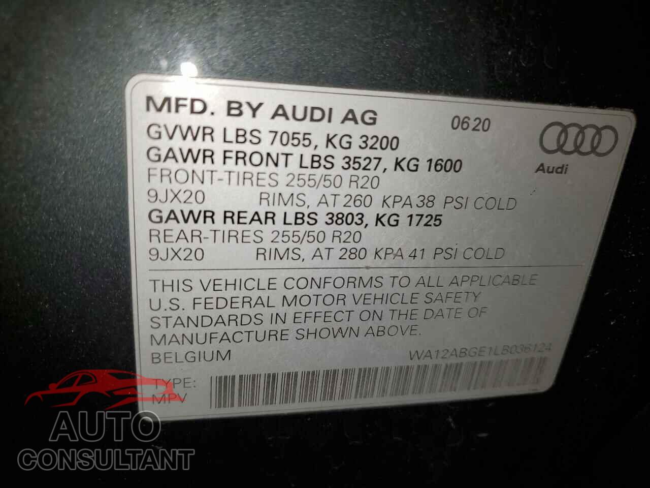 AUDI E-TRON 2020 - WA12ABGE1LB036124