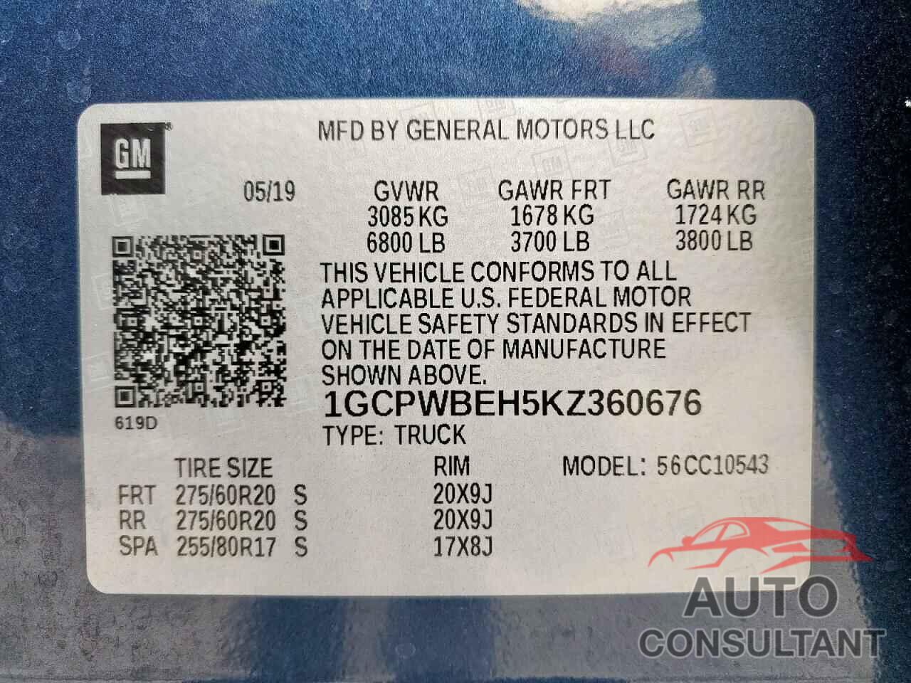 CHEVROLET ALL Models 2019 - 1GCPWBEH5KZ360676