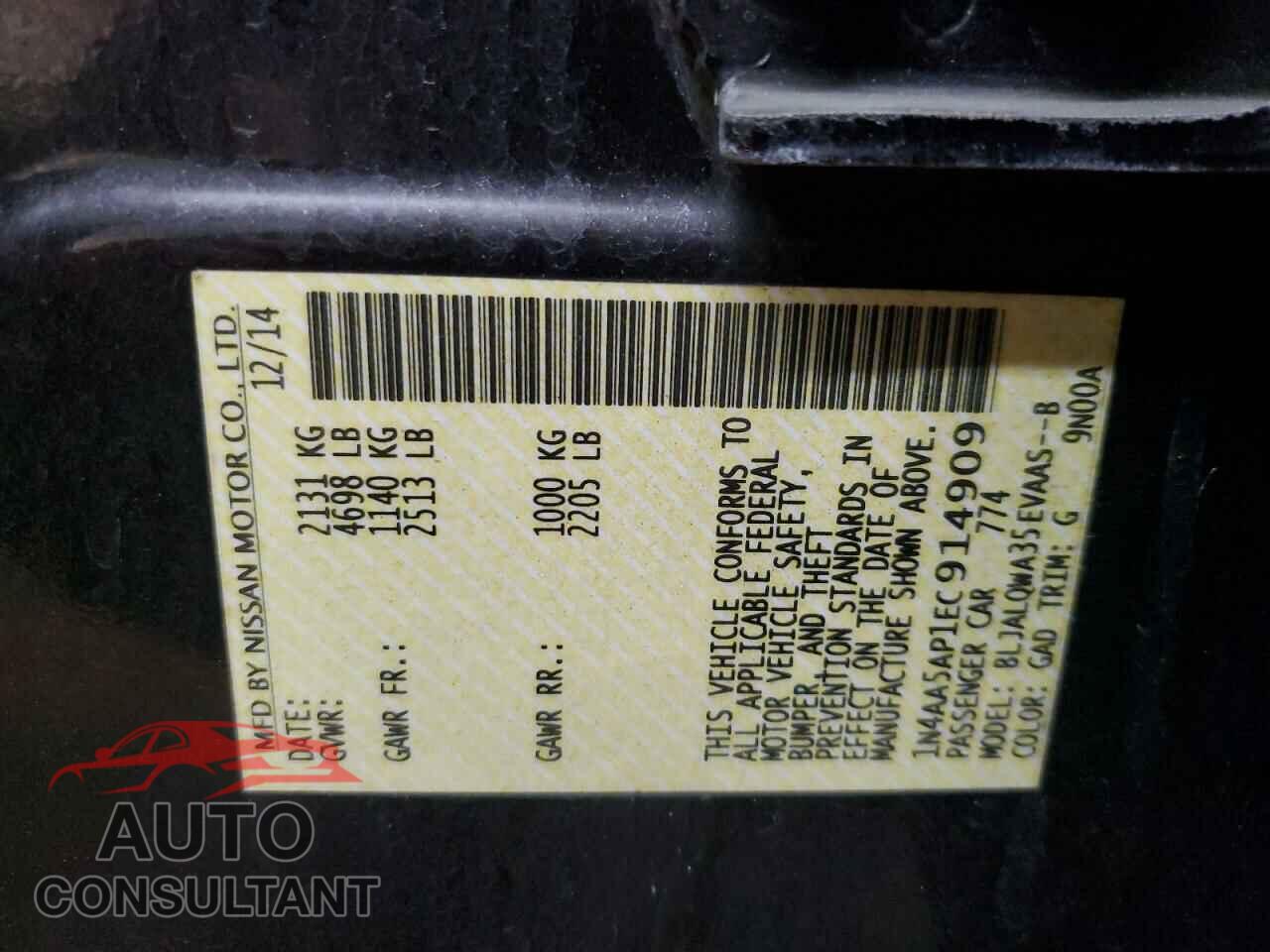 NISSAN MAXIMA 2014 - 1N4AA5AP1EC914909