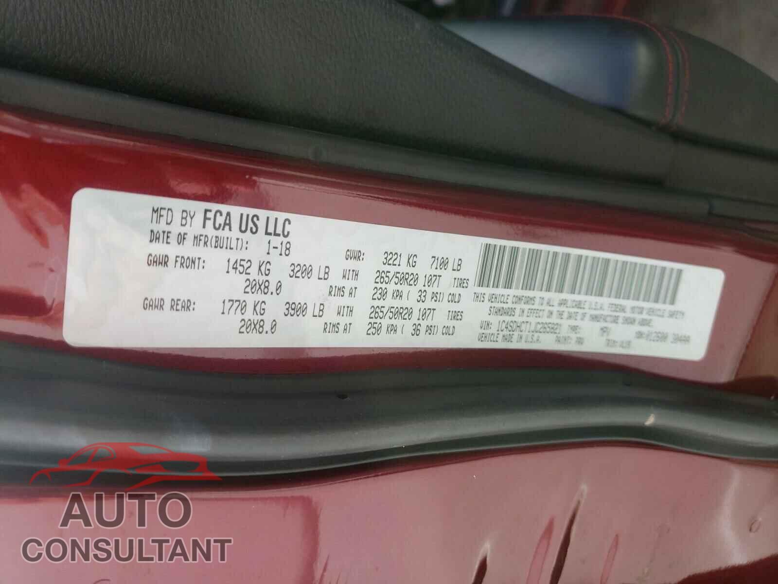 DODGE DURANGO 2018 - 1C4SDHCT1JC265821