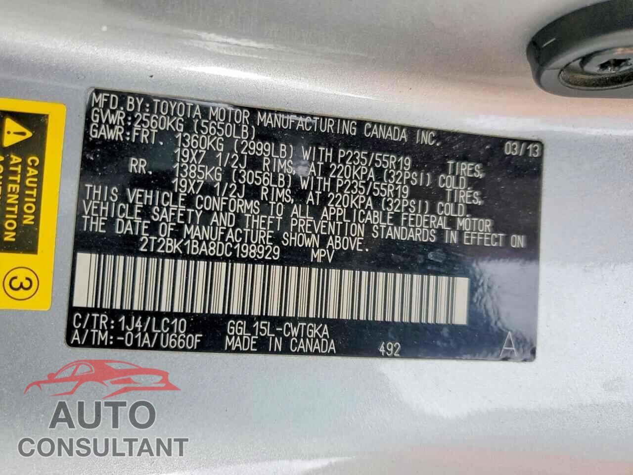 LEXUS RX350 2013 - 2T2BK1BA8DC198929