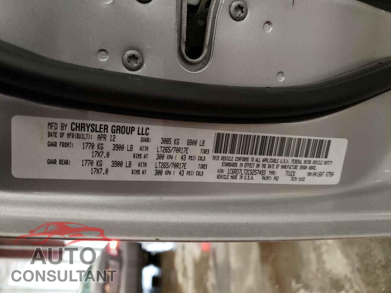 DODGE RAM 1500 2012 - 1C6RD7LT2CS257493