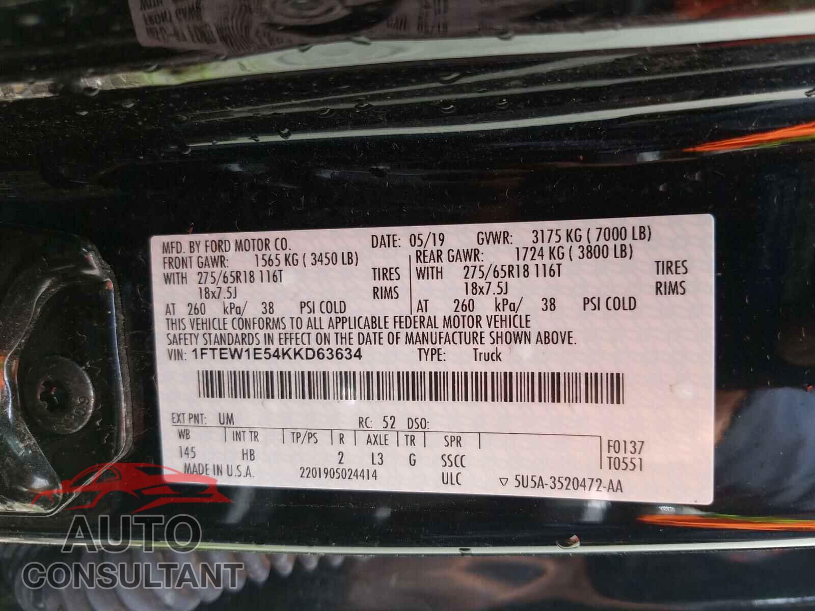 FORD F150 2019 - 1FTEW1E54KKD63634