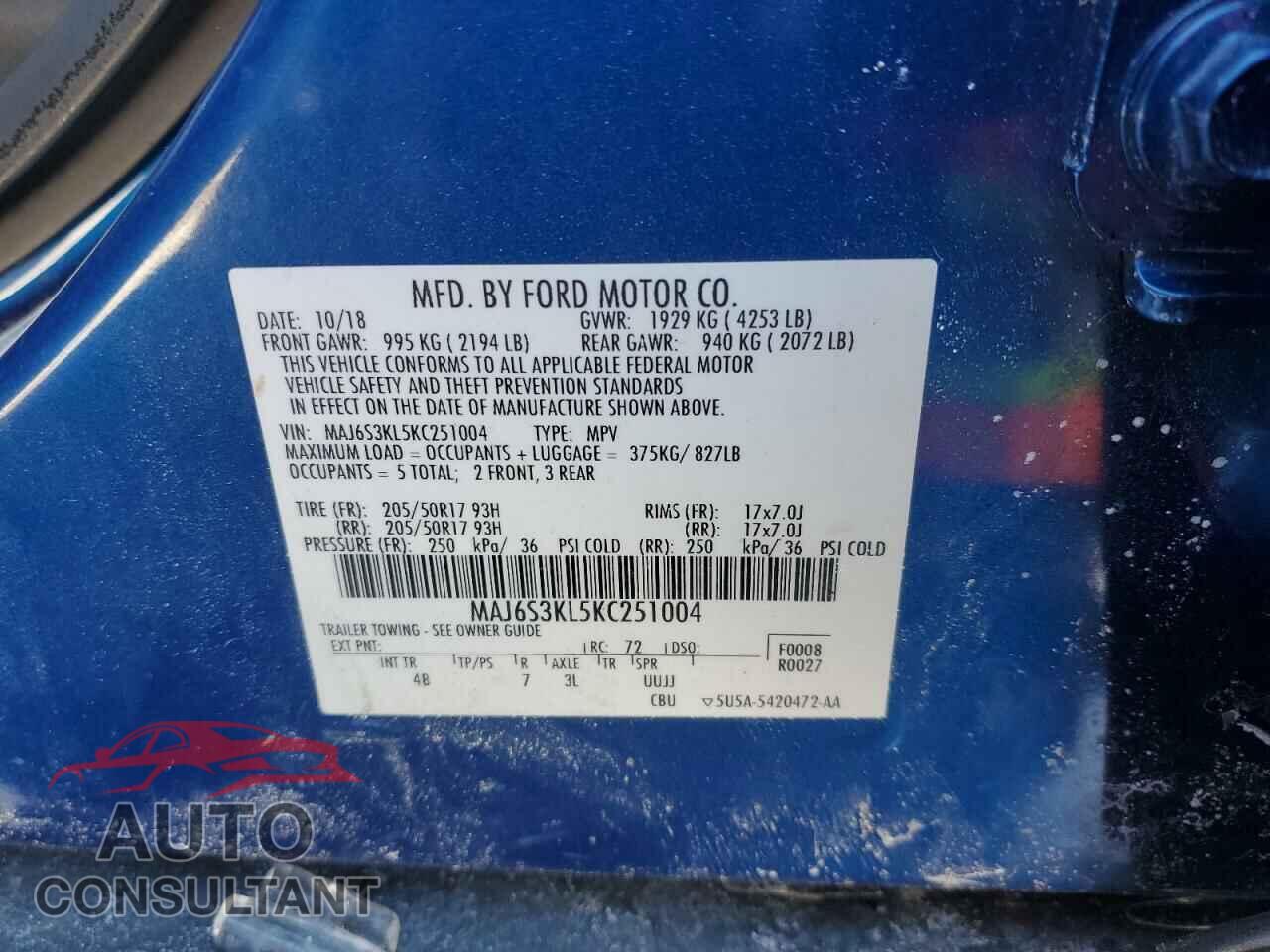 FORD ECOSPORT 2019 - MAJ6S3KL5KC251004