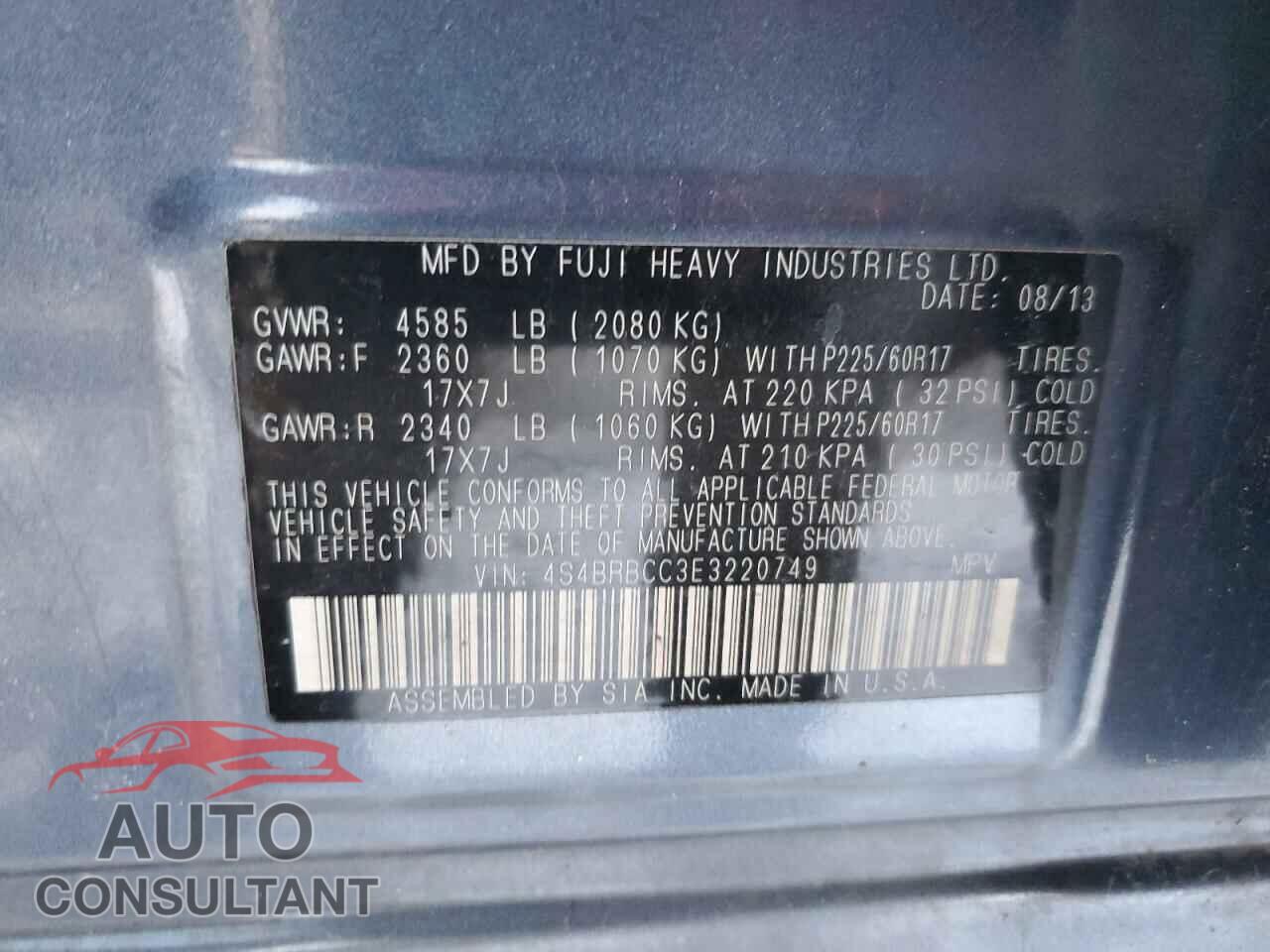 SUBARU OUTBACK 2014 - 4S4BRBCC3E3220749
