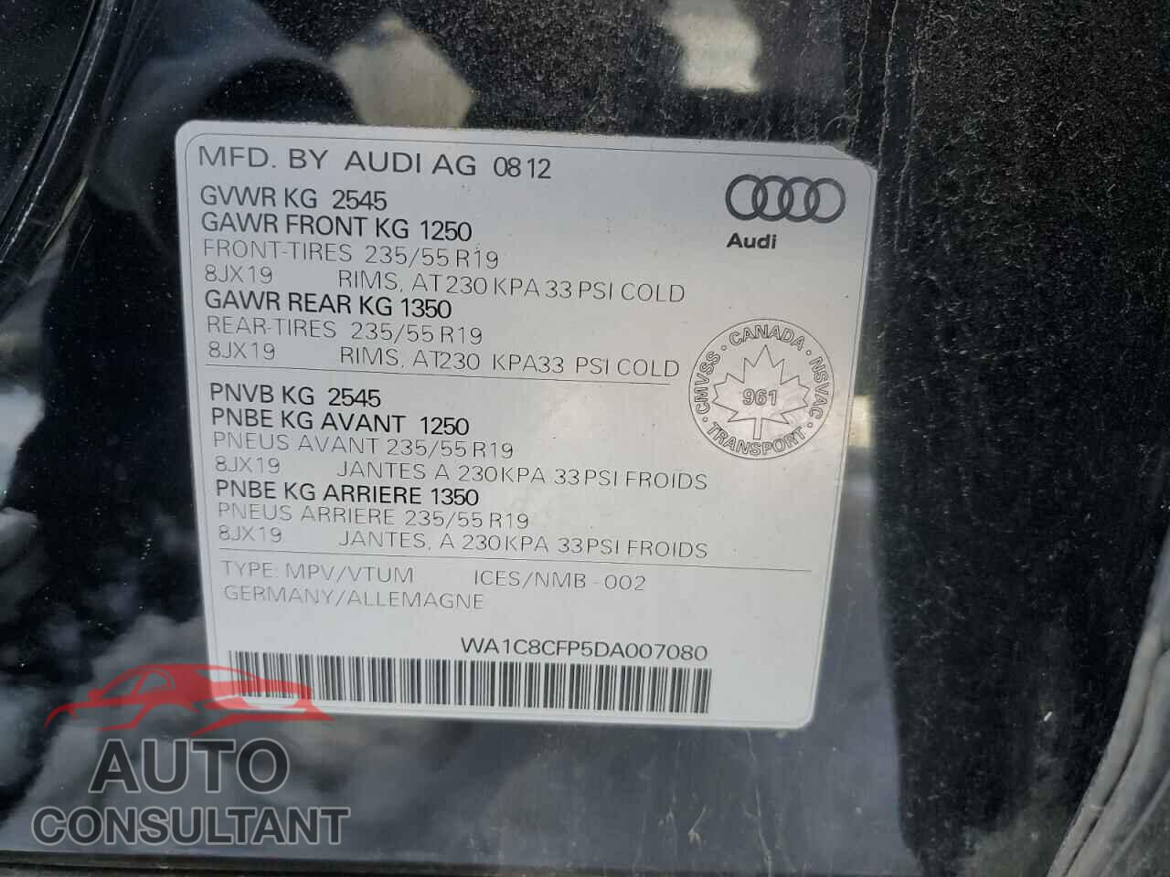 AUDI Q5 2013 - WA1C8CFP5DA007080