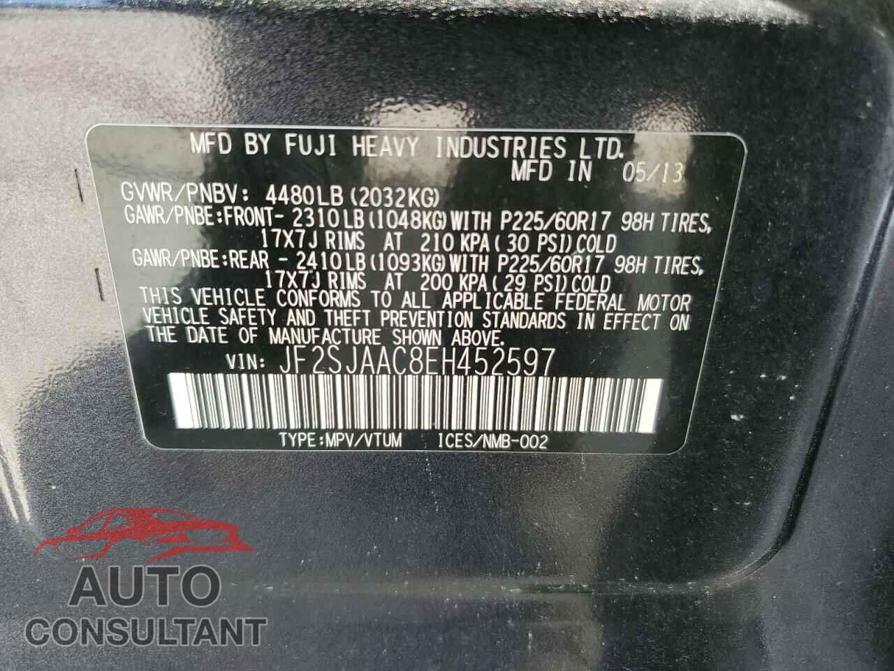 SUBARU FORESTER 2014 - JF2SJAAC8EH452597
