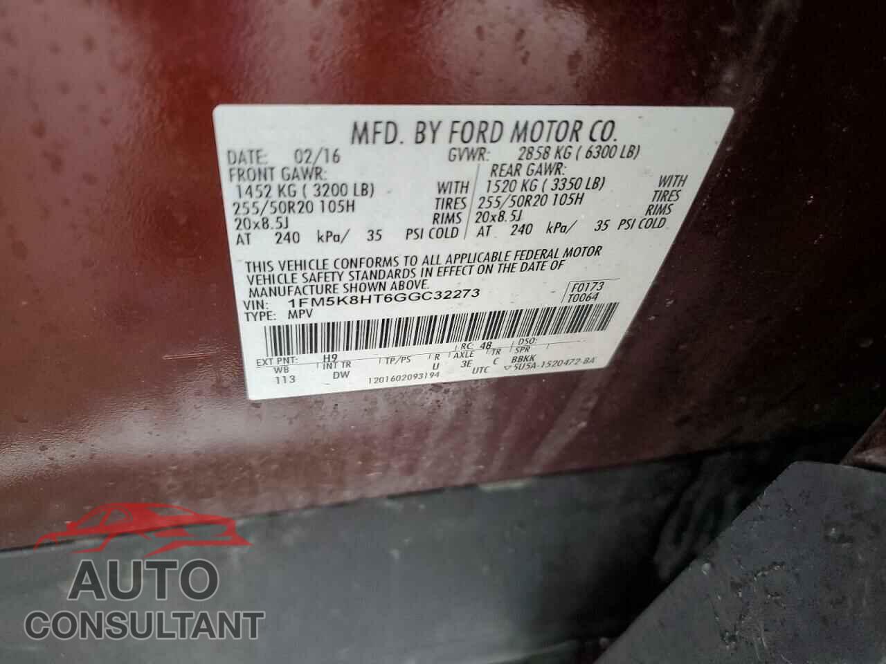 FORD EXPLORER 2016 - 1FM5K8HT6GGC32273