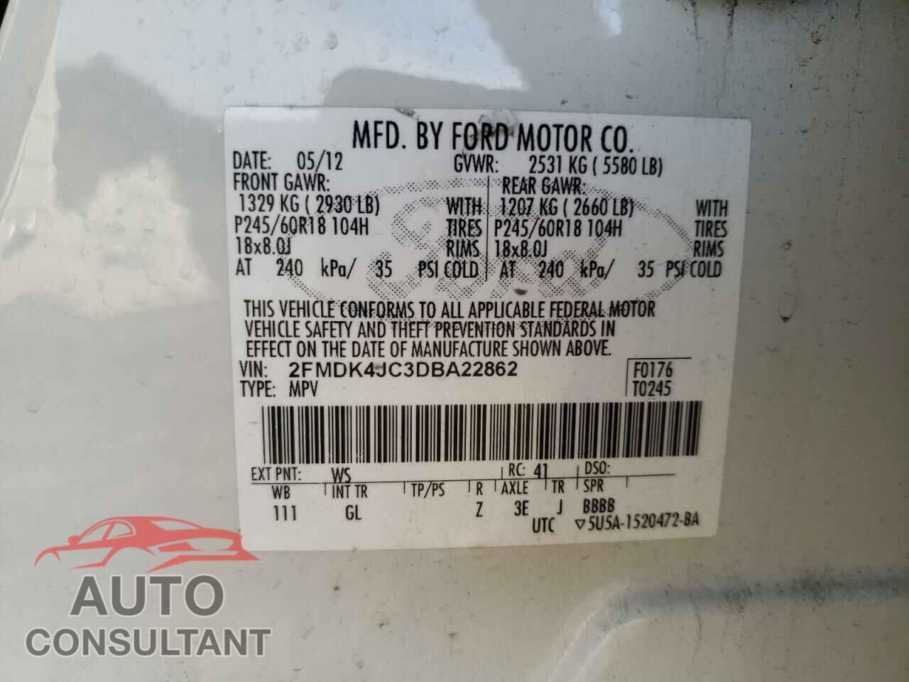 FORD EDGE 2013 - 2FMDK4JC3DBA22862