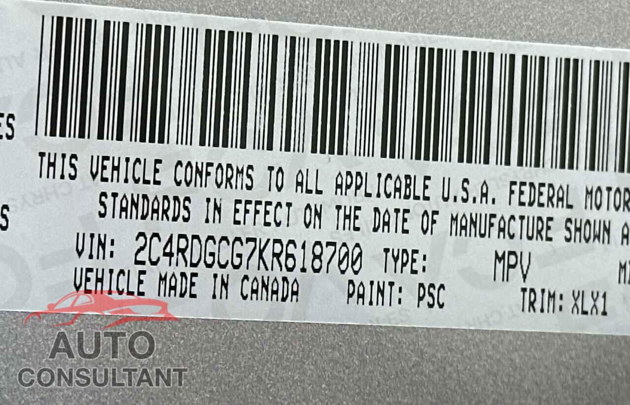DODGE CARAVAN 2019 - 2C4RDGCG7KR618700