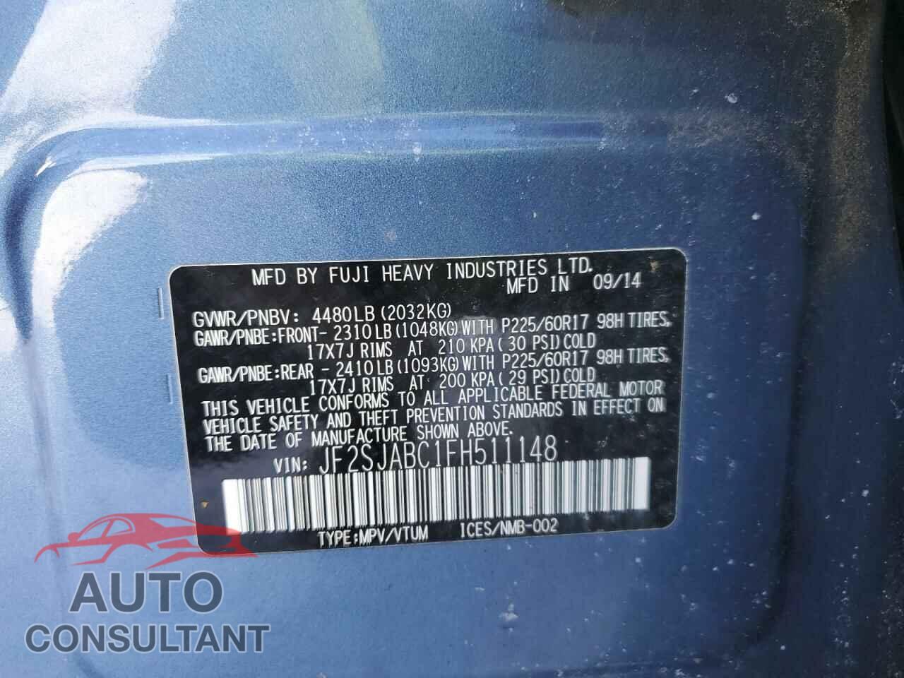 SUBARU FORESTER 2015 - JF2SJABC1FH511148