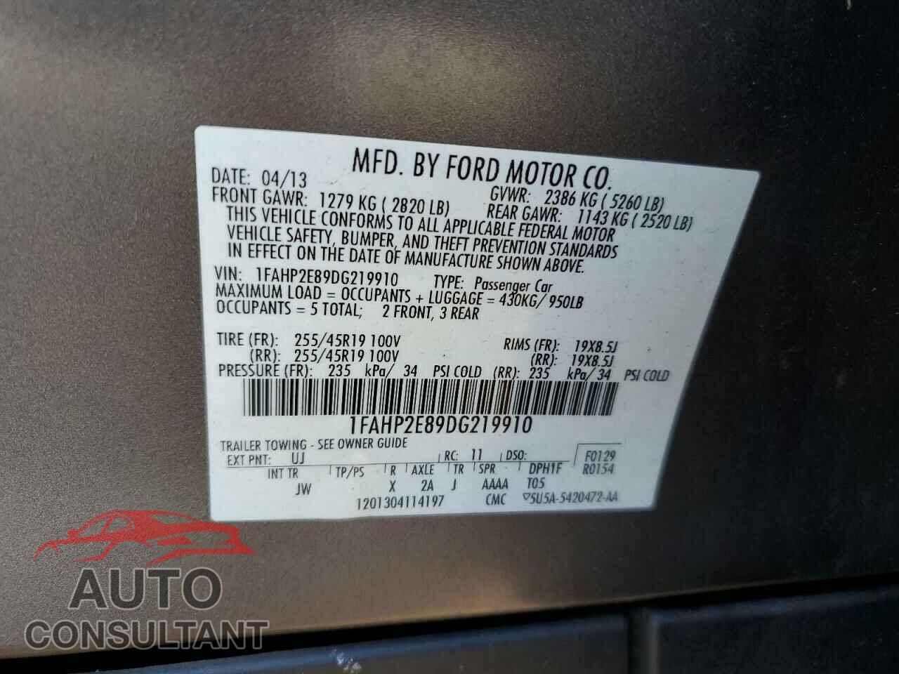 FORD TAURUS 2013 - 1FAHP2E89DG219910