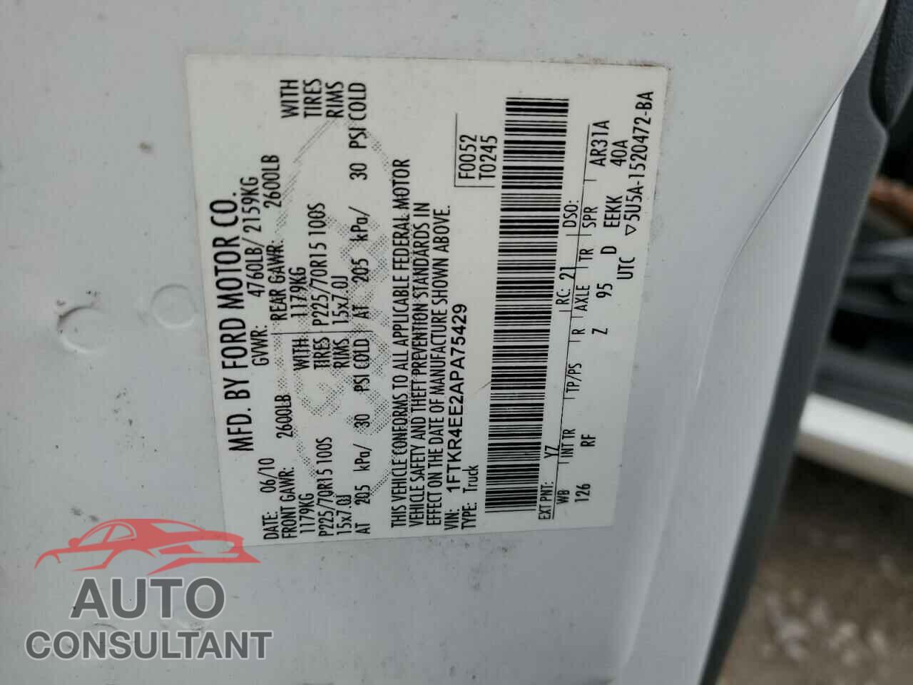 FORD RANGER 2010 - 1FTKR4EE2APA75429