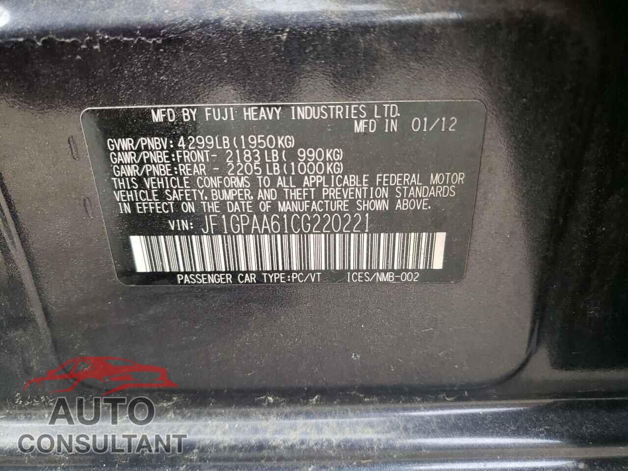 SUBARU IMPREZA 2012 - JF1GPAA61CG220221