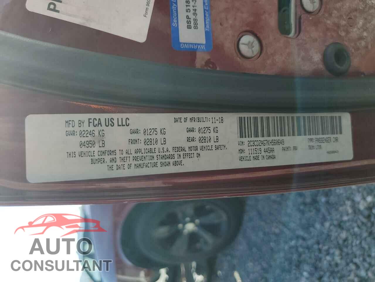 DODGE CHALLENGER 2019 - 2C3CDZAG7KH560649