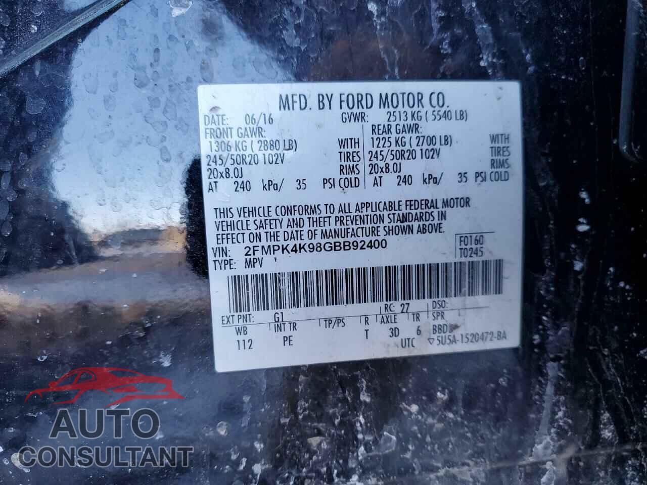 FORD EDGE 2016 - 2FMPK4K98GBB92400