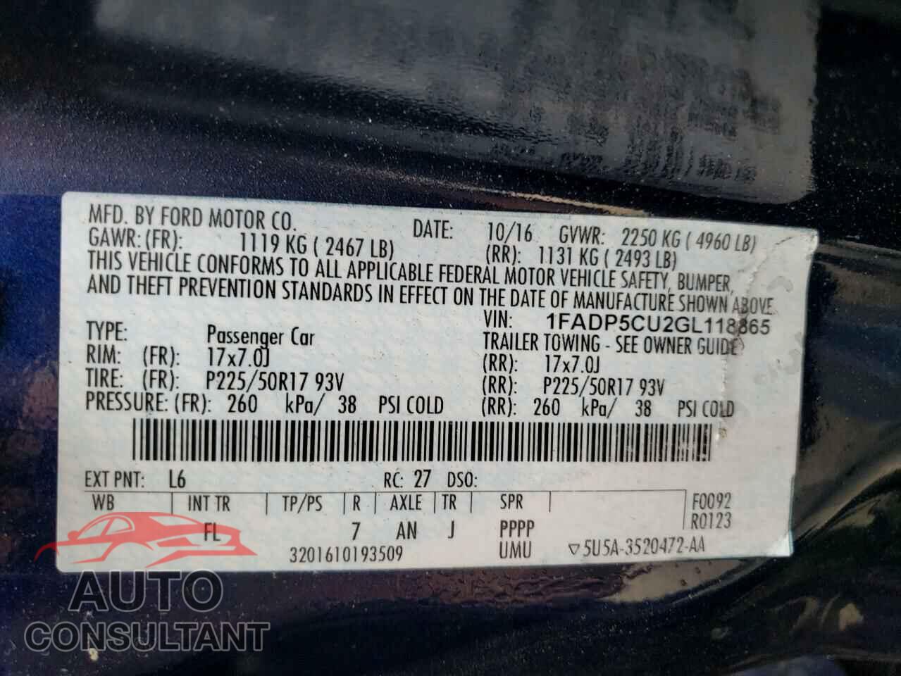 FORD CMAX 2016 - 1FADP5CU2GL118865