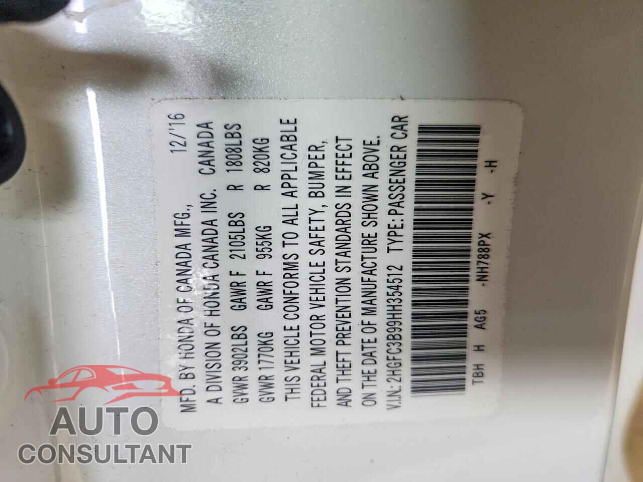 HONDA CIVIC 2017 - 2HGFC3B99HH354512