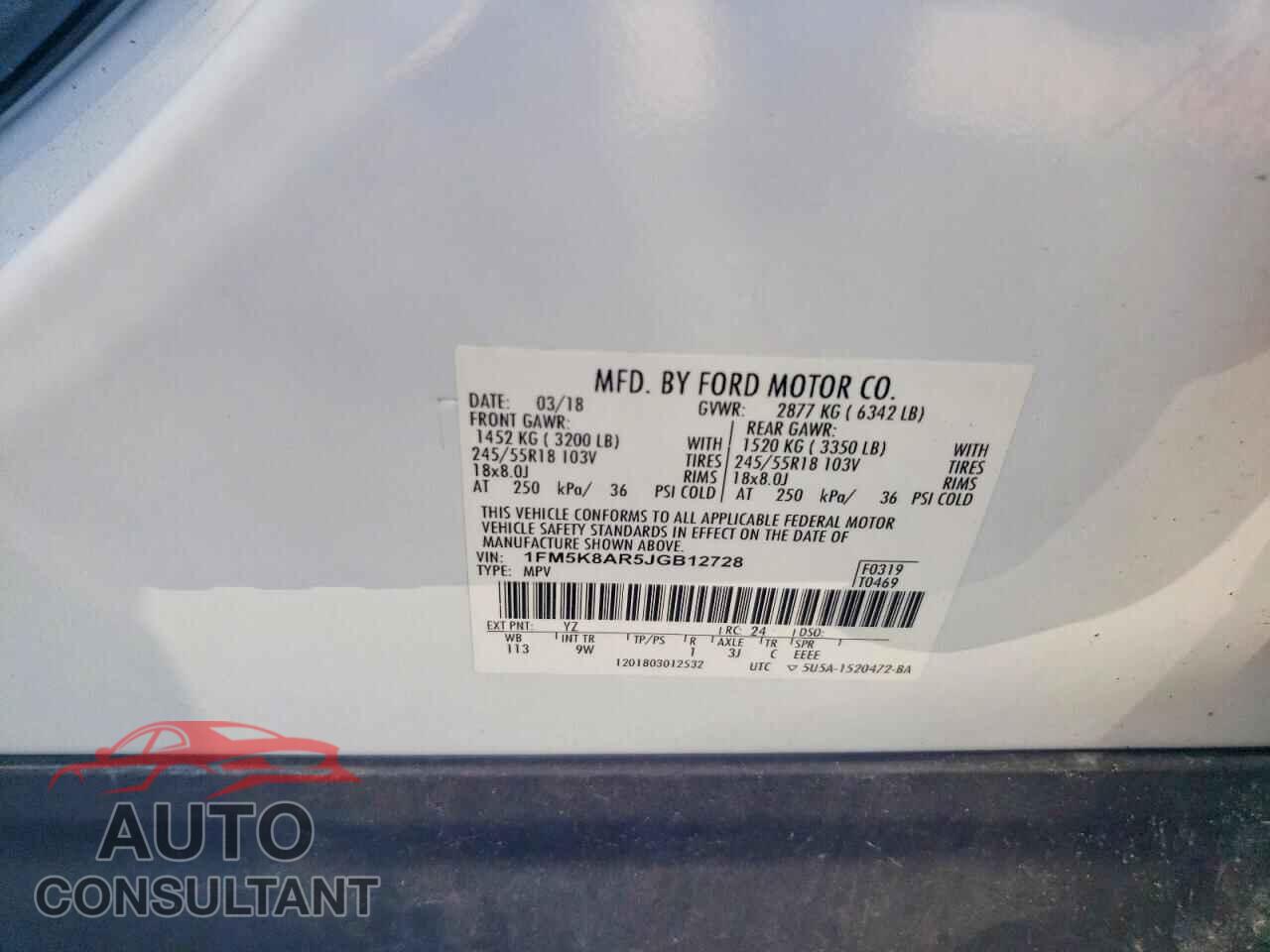 FORD EXPLORER 2018 - 1FM5K8AR5JGB12728