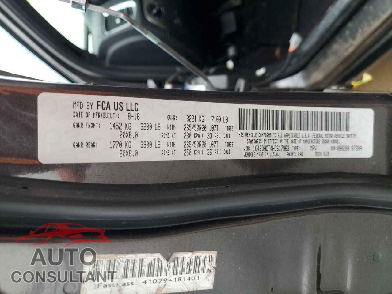 DODGE DURANGO 2017 - 1C4SDHCT4HC617963
