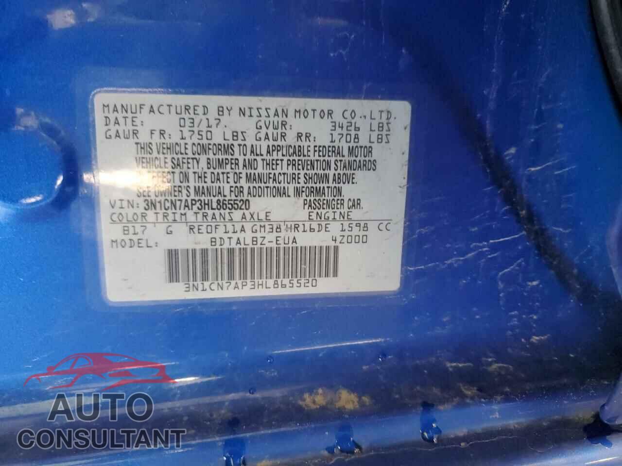 NISSAN VERSA 2017 - 3N1CN7AP3HL865520